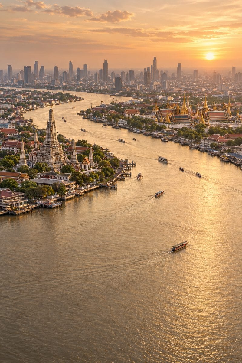 Chao Phraya River winding through Bangkok